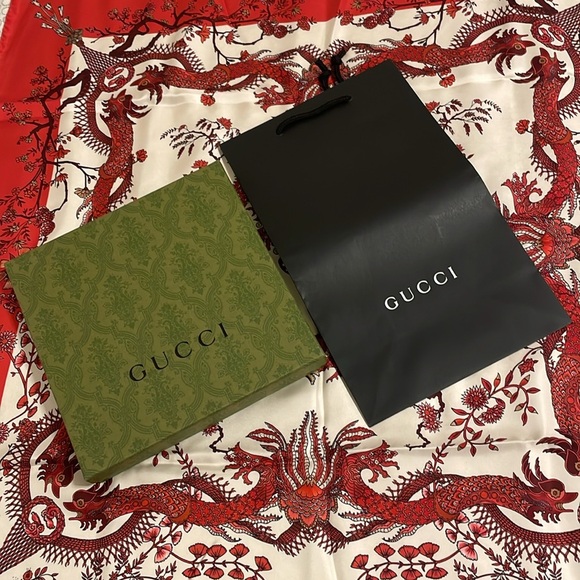 Gucci Red and White Dragon Silk Scarf - Picture 6 of 9